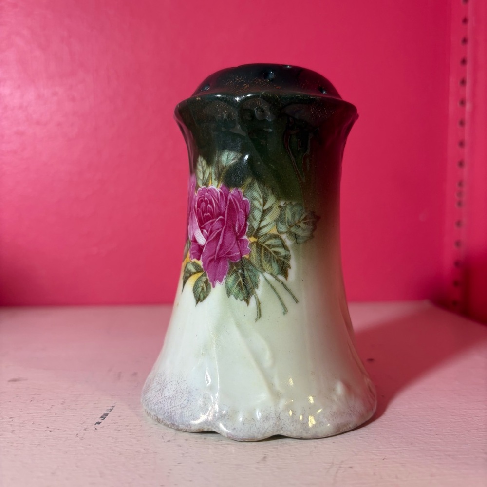 Vintage Floral Ceramic Hat Pin Holder Hand Painted Pink Roses Retro Vanity Lady